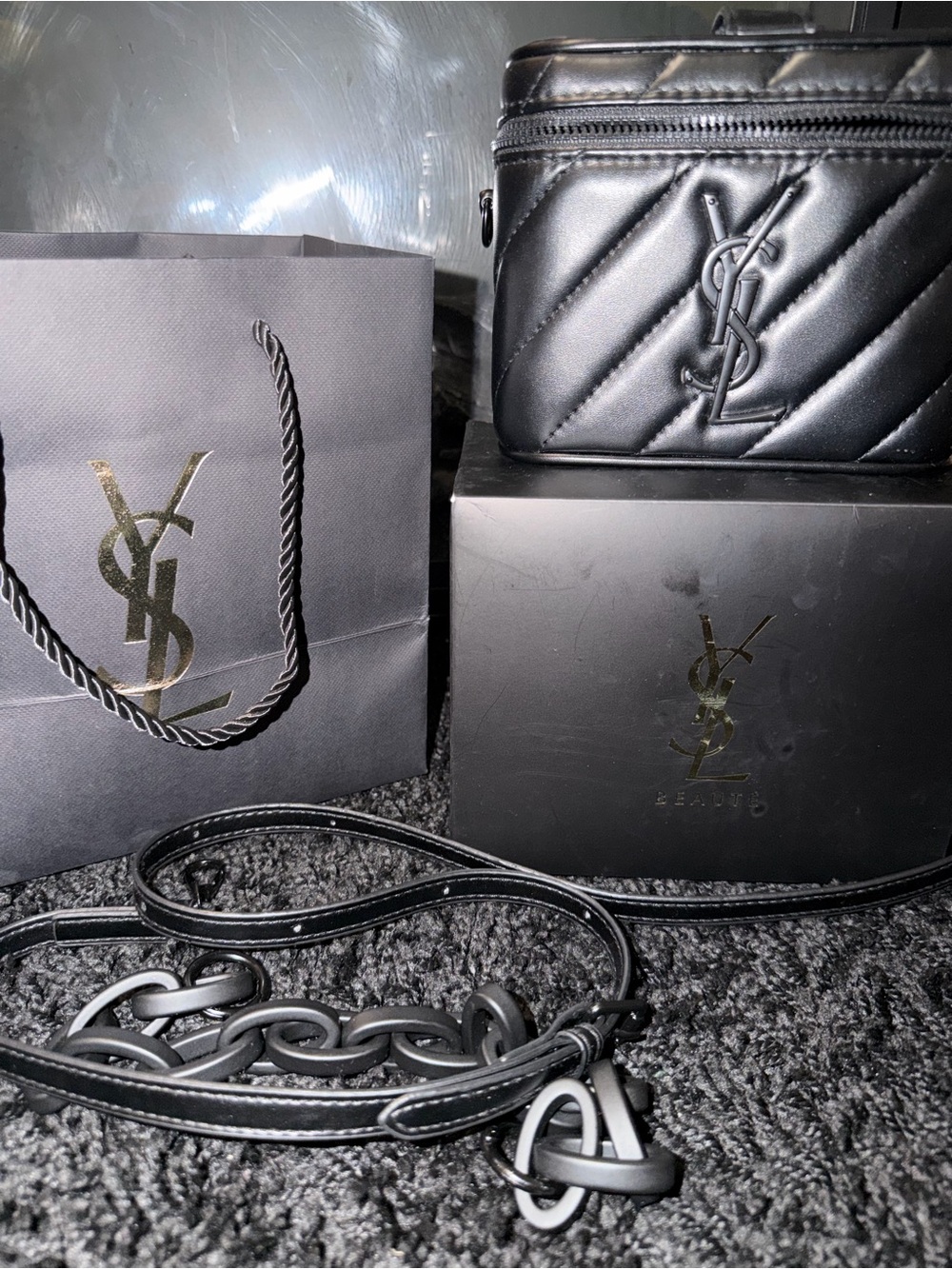 Saint Laurent Black Quilted Leather Vanity Crossbody with Chain Strap